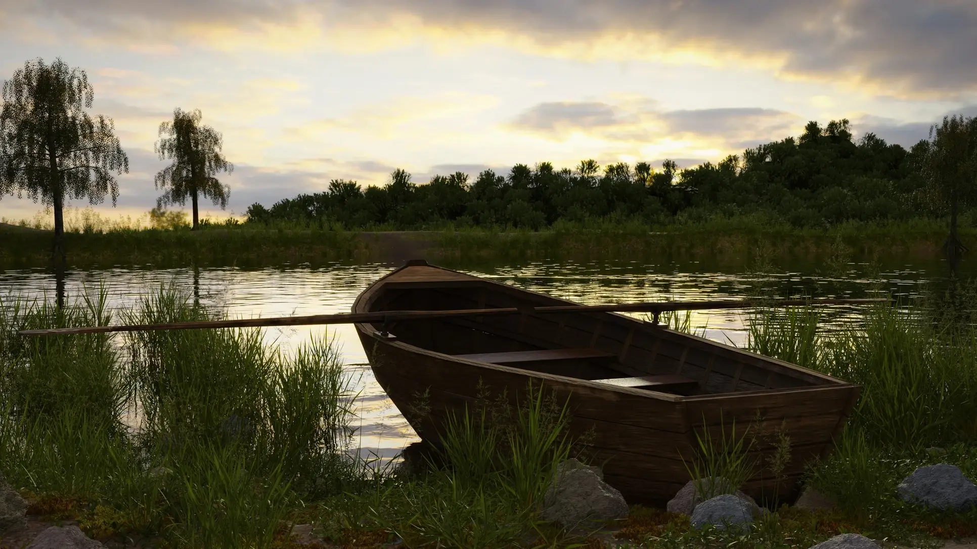 Boat Amidst Sunset